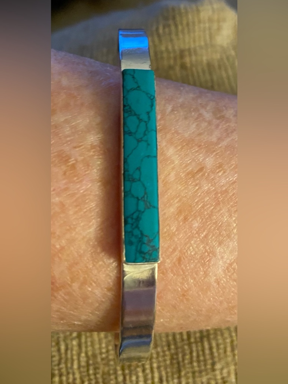 SOLD! Sterling Silver Turquoise Bar Cuff Bracelet - Blue Turquoise